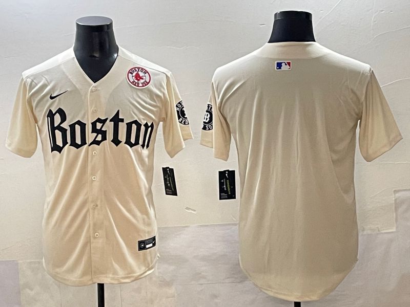 Men 2025 Boston Red Sox Blank Cream Five generations Joint Name Nike MLB Jersey style 3->boston red sox->MLB Jersey